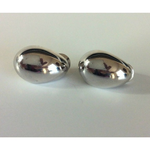 Vintage Monet Clip On Earring Dome Teardrop Silver